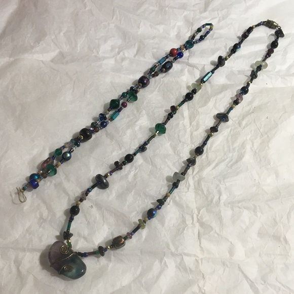 SOLD!-Handmade multicolored choker necklace with gemstone pendant and bracelet - Picture 1 of 3